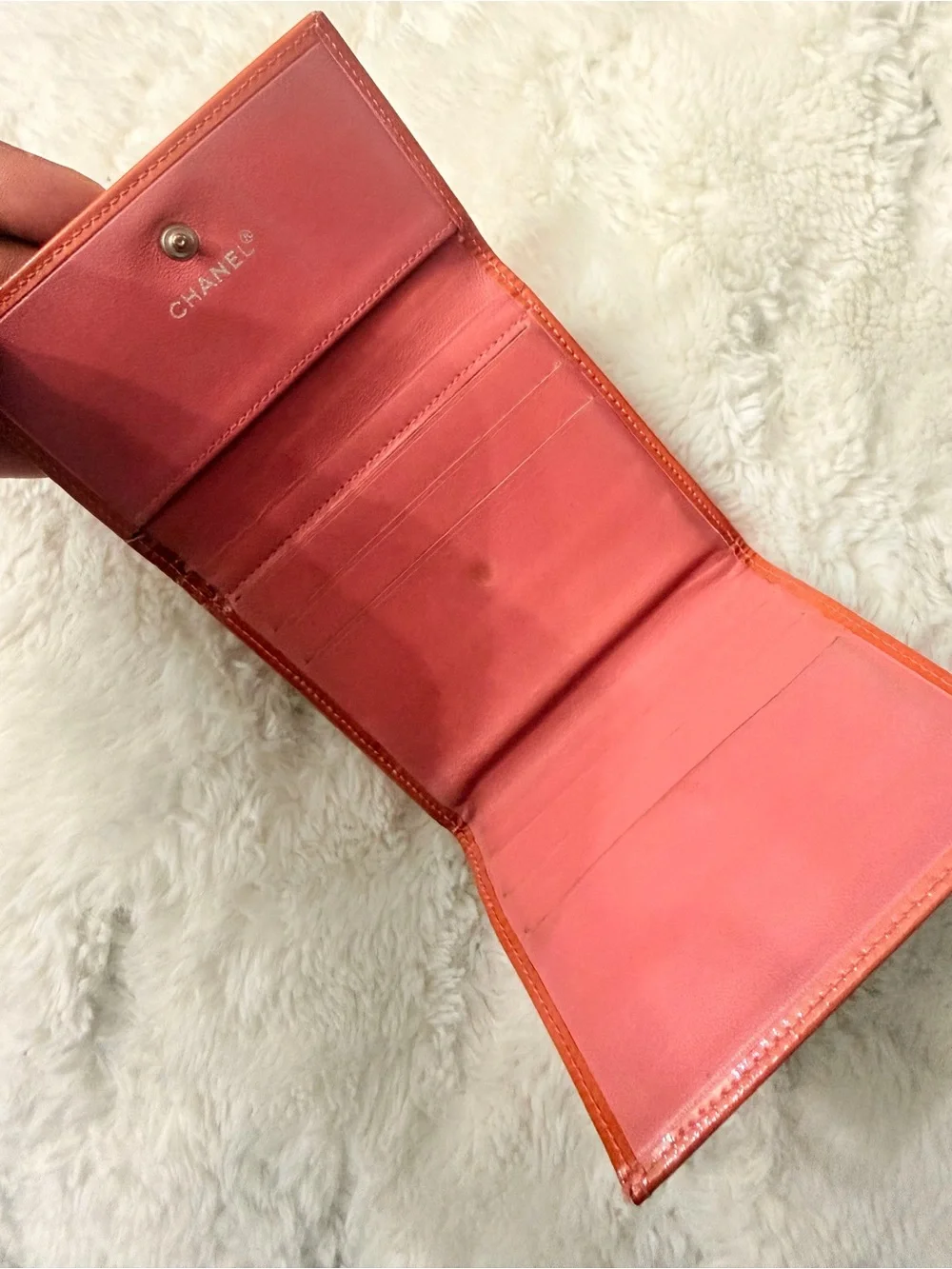 CHANEL Orange Patent Compact CC-Logo Wallet